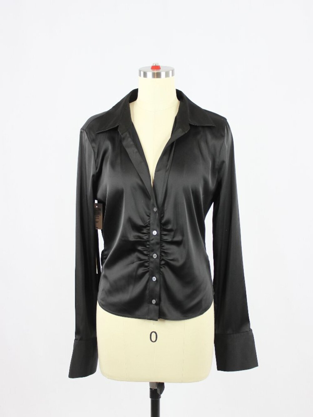 NWT Aritzia BABATON Leiko Black Satin Ruched Button Down Shirt Blouse, Size M